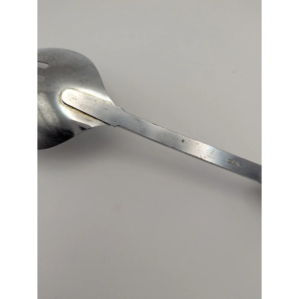 Vintage‎ Slotted Serving Spoon Stainless Steel Faux Wood Handle Japan MCM Retro